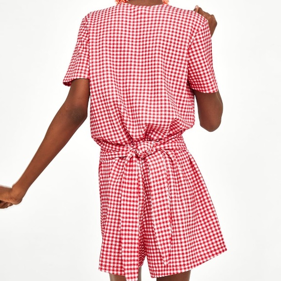 Zara red & white short checkered jumpsuit - Picture 3 of 4